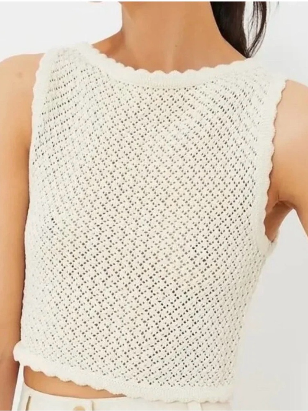 SOLID & STRIPED Cream Crochet Crop Top